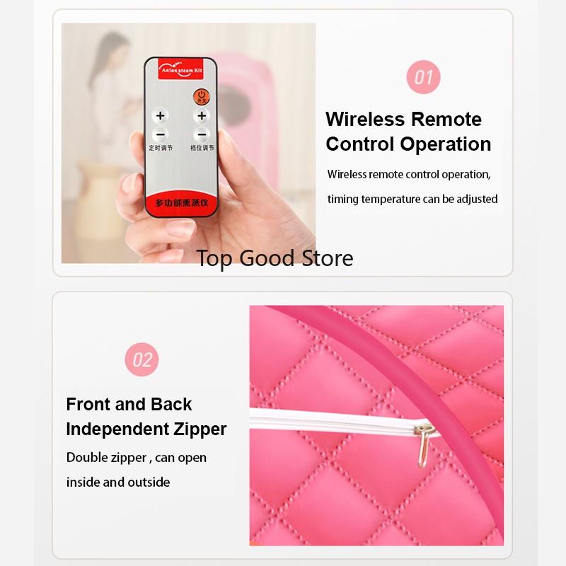 1000W 2L Dampbad Bærbar Spa-rom Hjem Helkropps Slanking Sammenleggbar Detox-terapi Damp Sammenleggbar Badstuekabin Badstuegenerator