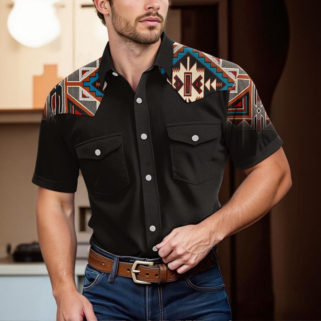 Men'S Fashionable Lapel And Shoulder Length Short Sleeved Casual Top