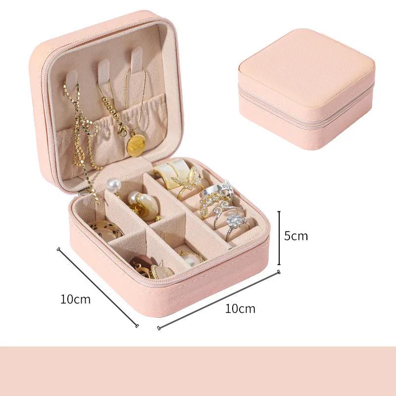 1PC Mini Jewelry Organizer Display Travel Jewelry Zipper Case Boxes Earrings Necklace Ring Portable Jewelry Box Leather Storage