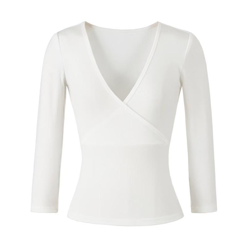 

Spicy Girl Slim-Fit Stretchy V-Neck Criss-Cross T-Shirt, Summer-Style 3/4 Sleeve for Women Small