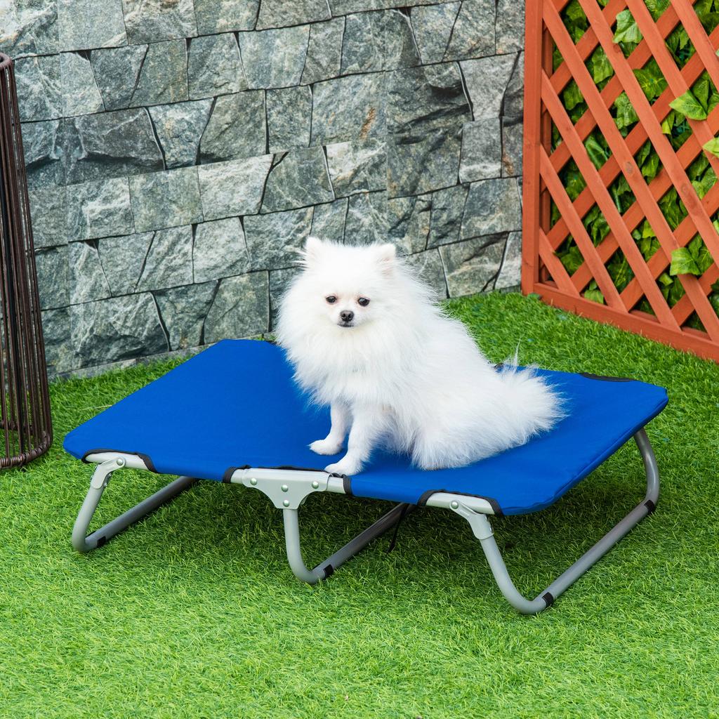 Folding Cot for Small Size Dogs for Indoor and Outdoor, Raised Dog Bed, in Steel and Oxford Fabric, 71x58x20 cm, Blue