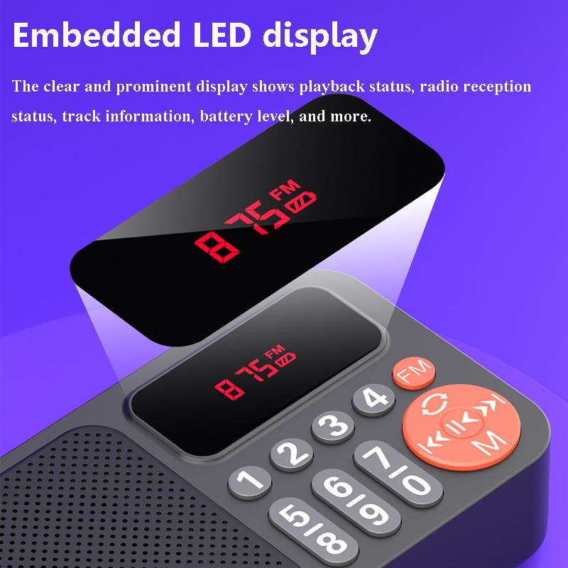 Mini Portable FM Radio HD LED Display Best Reception Radios Rechargeable Bluetooth Speaker Music Box Support TF Card USB AUX
