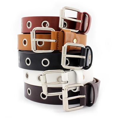 Ceinture en Cuir pour Femme Boucle Métallique Ronde à Ardillon Ceinture Cercle Mode Rangée d'Œillets Sangle de Ceinture de Taille EMA