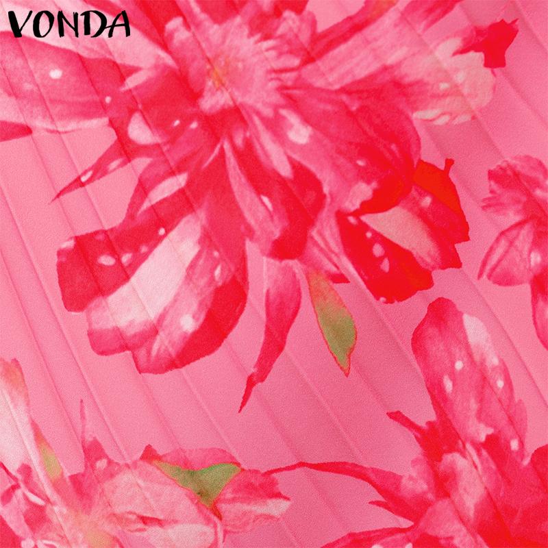 VONDA Women One Shoulder Sleeveless Twisted Waist Floral Print Irregular Holiday Dress