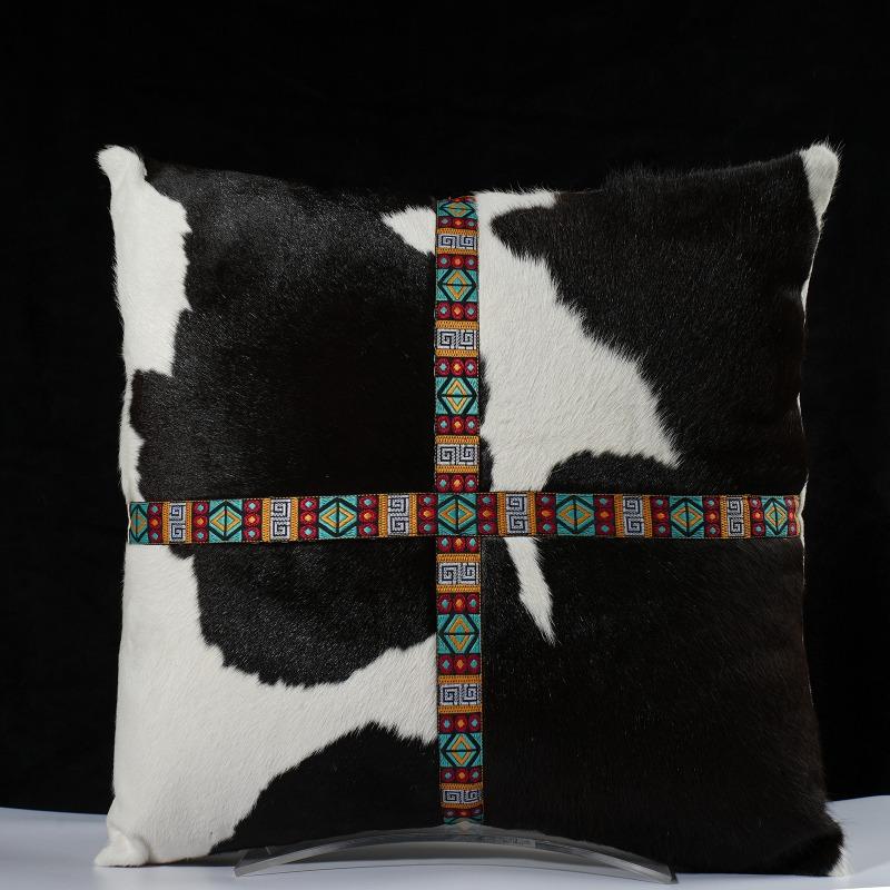 Plush Cow Print Pillowcase 50x50cm Double-sided Cushion Cover Artistic Color-block Throw Pillow Cover Home Decor
