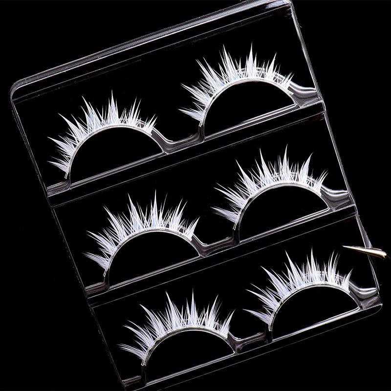 3Pairs Cross Strip White Eyelashes for Cosplay Makeup Natural Looking Long Lashes