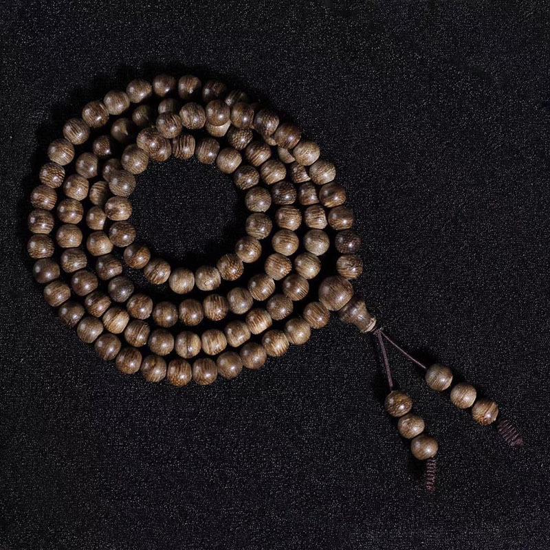 Kalimantan Agarwood Prayer Bead Bracelet with 8mm Beads, 108-Bead Rosary Necklace. 8mm Beads, 108