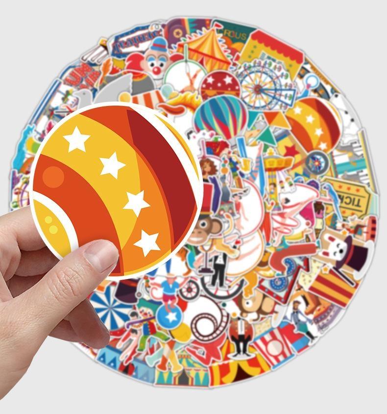 10/50/102Pcs Circus Stickers Arena Circus Clown Animal Graffiti Stickers for DIY Luggage Laptop Skateboard Motorcycle Bicycle Stickers 10PCS