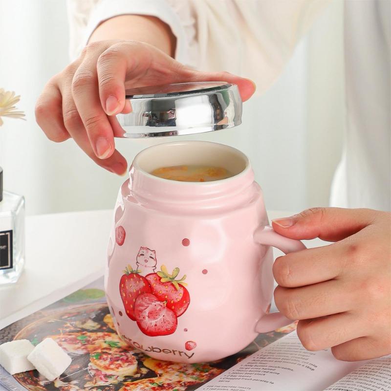 Cute Cartoon Fruit Series Ceramic Cup Fruit High-looking Couple Mug Home with Lid Water Cup Gift Cup