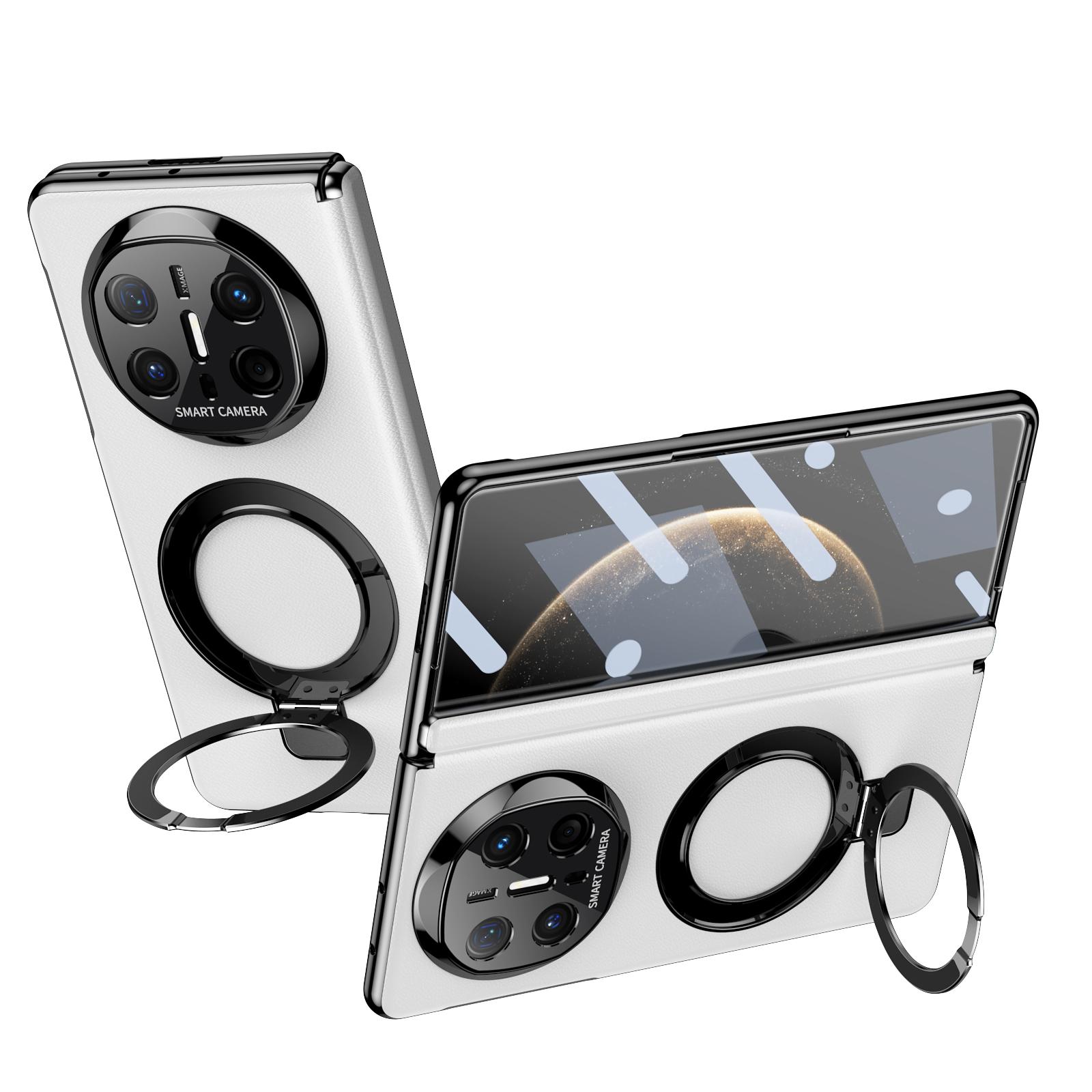 

Деловой стиль поворотный магнитный кожаный чехол-подставка для Huawei Mate X5 X6, чехол-подставка из сплава, кольцо, с защитным стеклом для экрана Huawei Mate X6 белый