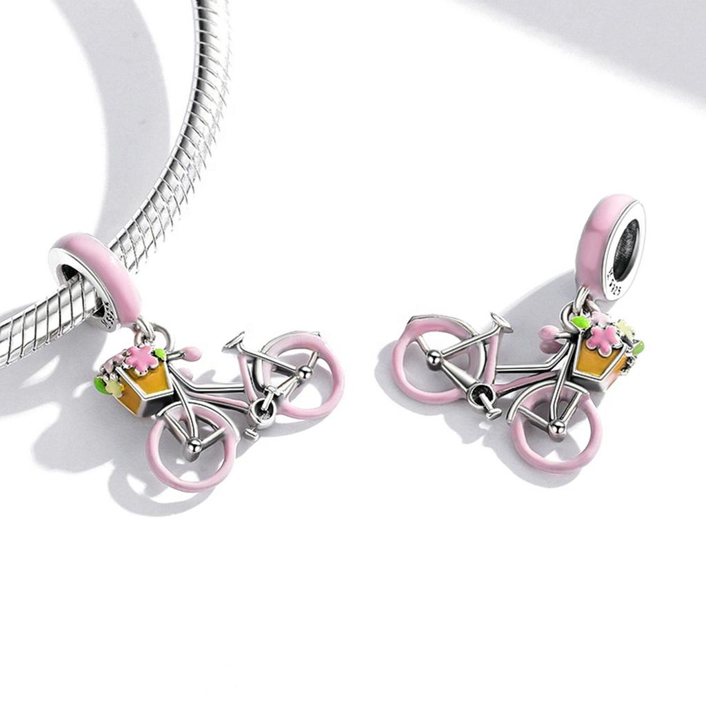 925 Sterling Silver Fashion Jewelry Charms Fine Jewelry Making Enamel Mini Vehicle Bus Bicycle Motorcycle Airplane Charm Pendant