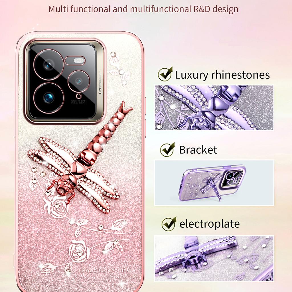 KADEM For Realme GT 7 Pro 5G Case Dragonfly Kickstand TPU Flowers Glitter Phone Cover