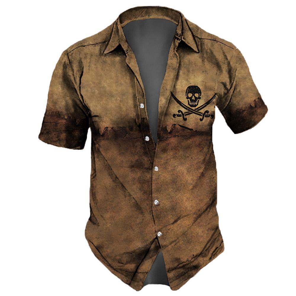 Schädel Herren Sommer Freizeithemden Hawaiianischer Kragen Streetwear Vintage Für die Straße Kurzarm Oberteil Party Urlaub Wansheng Festival