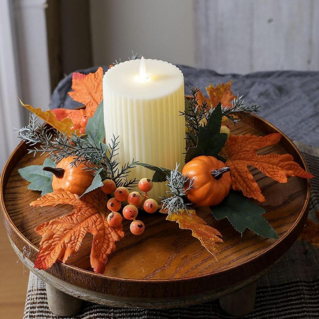 Thanksgiving Candle Ring Garland Rustic Pillar Candle Ring Ornament for Fall Harvest Room Decoration