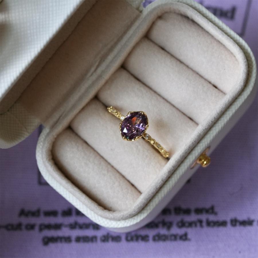 Midsummer Night Limited Retro Shining Purple Zircon Ring Gentle Light Luxury Open Ring New