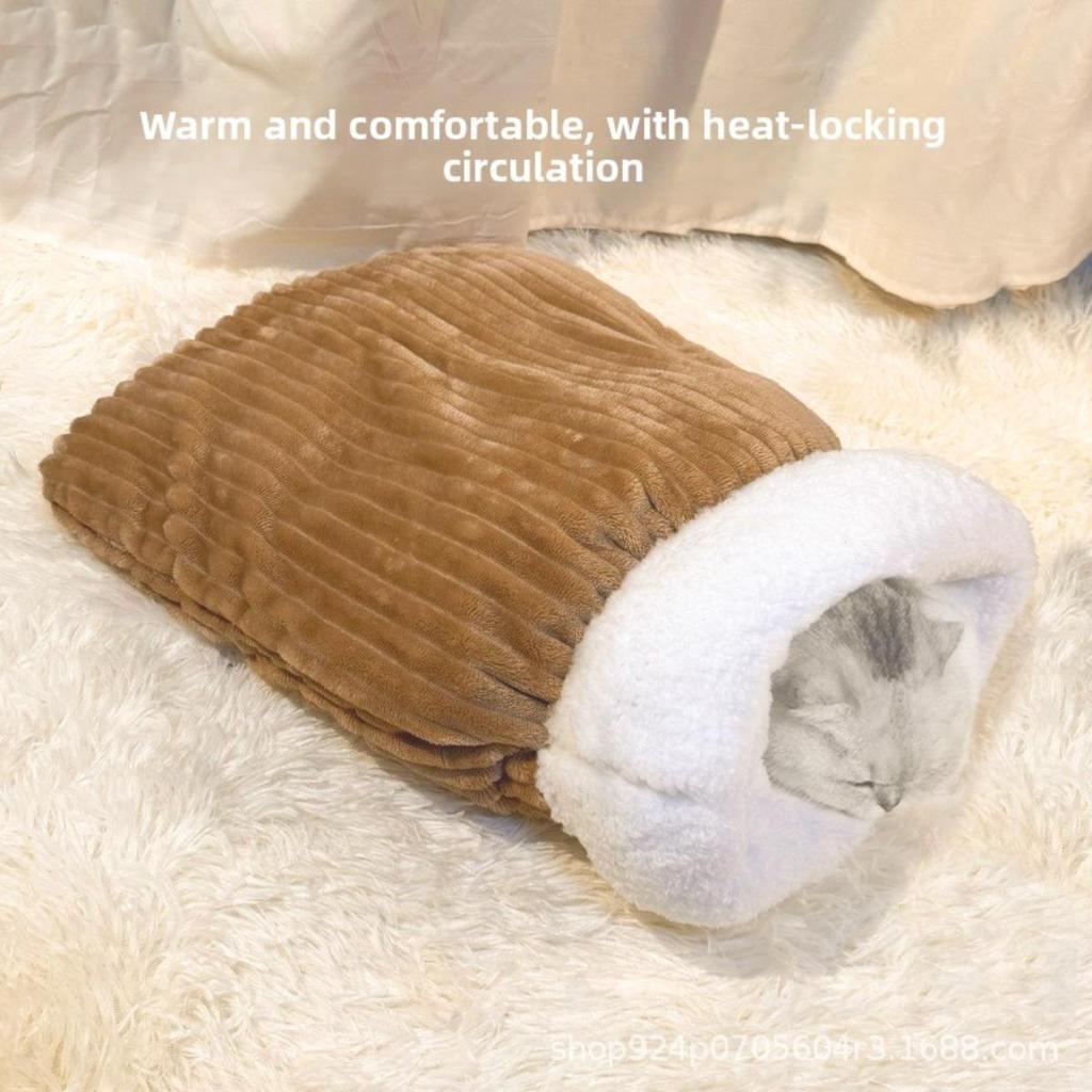 INS Comfortable Winter Warm Dog and Cat Beds - Thick Tunnel-like Pet House with Soft Beige Lining for Semi-Enclosed Hiding for Puppies and Cats