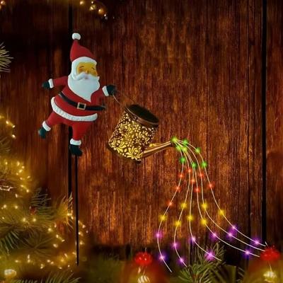Solar Kettle Lights Garden Lawn Decorative Lights Waterproof Watering Can String Light Metal Santa Claus Ground Lamp for Outdoor