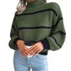 European and American Style Sweater for Beautiful Women In Autumn and Winter, High Necked Loose Striped Long Sleeved Sweater