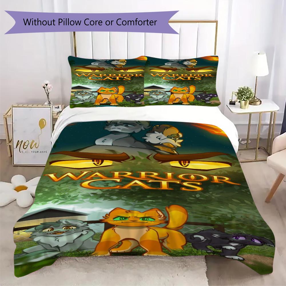Warrior Cats Movie Pattern Bedding,Quilt Set Quilt Cover Pillowcase Home Birthday Gift (1*duvet Cover+2*pillowcase,without core)XSJT0917556