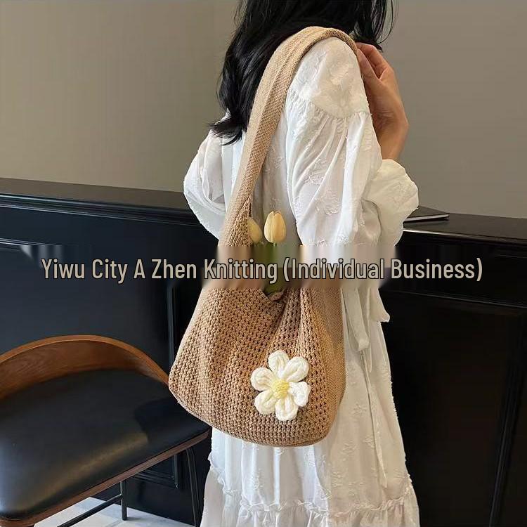 Korean Chic Crochet Mesh Shoulder Bag – Women’s Hand-Knitted Large Tote for Summer Beach