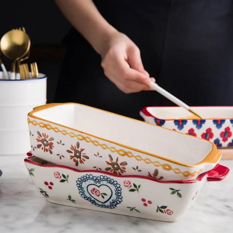 Rectangular Baking Tray Oven Kitchen Baking Tool Ceramic Roasting Lasagna Pan With Handle Baking Dish