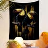Toucans On Branches with Gold Accents Patterned Tapestry Decorative Wall Hanging, Home Bedroom Living Room Decor