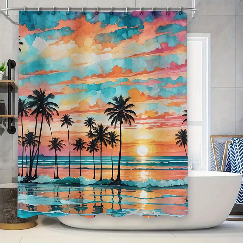 

Colorful Palm Tree Sunset Shower Curtain Beach Ocean Decor For Bathroom 180 X 243 Cm Waterproof Fabric Modern Design Home Access W60H190(CM)-1 Pcs