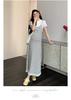 2026 Summer Casual Maternity Two-Piece Set: Short-Sleeved T-Shirt + Striped Slimming Overalls Skirt