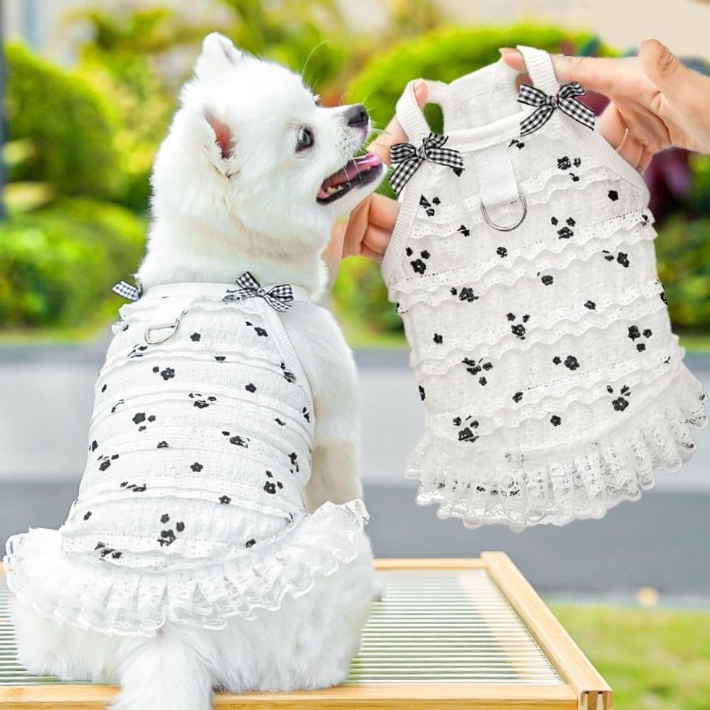 Embroidered Flower Dog Lace Dress Lace Bowknot Puppy Summer Clothing  for Puppy Cats