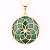 Natural Malachite Round Pendant Necklace 925 Sterling Silver Gold Plated Handmade Fine Jewelry Gift for Her