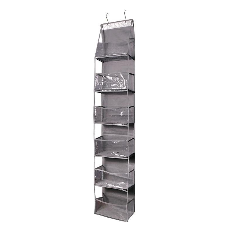 

A Door-Mounted Yarn Storage Organizer Designed for Knitting And Crochet, Featuring 6 Transparent Plastic Bags And 2 Large Hooks сірий
