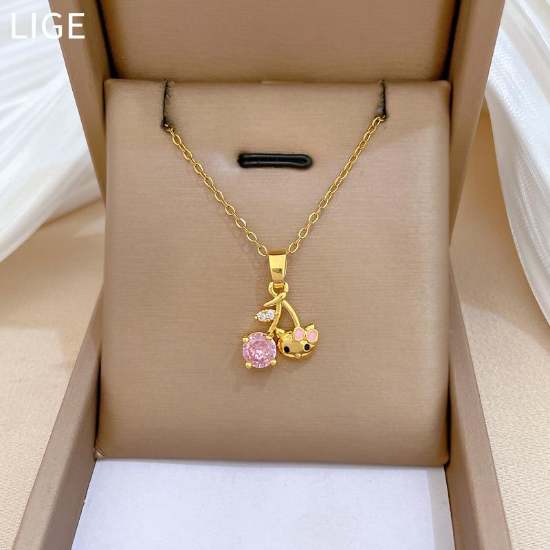 Cherry Cat Fashion Light Luxury Temperament Gorgeous Full Diamond Necklace Female Versatile Collarbone Chain Titanium Steel Chain