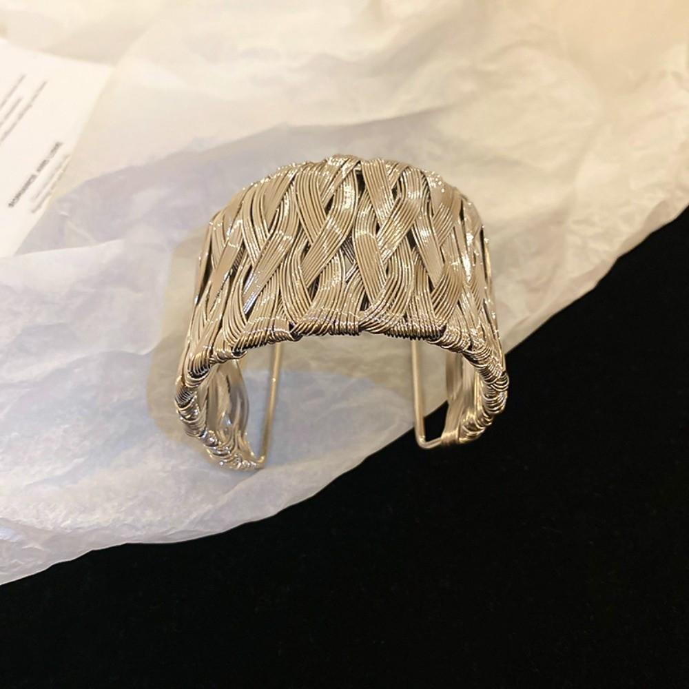 

Metal Zinc Zinc Alloy Irregular Wide Bracelet Irregular Dough Twists Retro Hand Ring Girls StyleA Silver