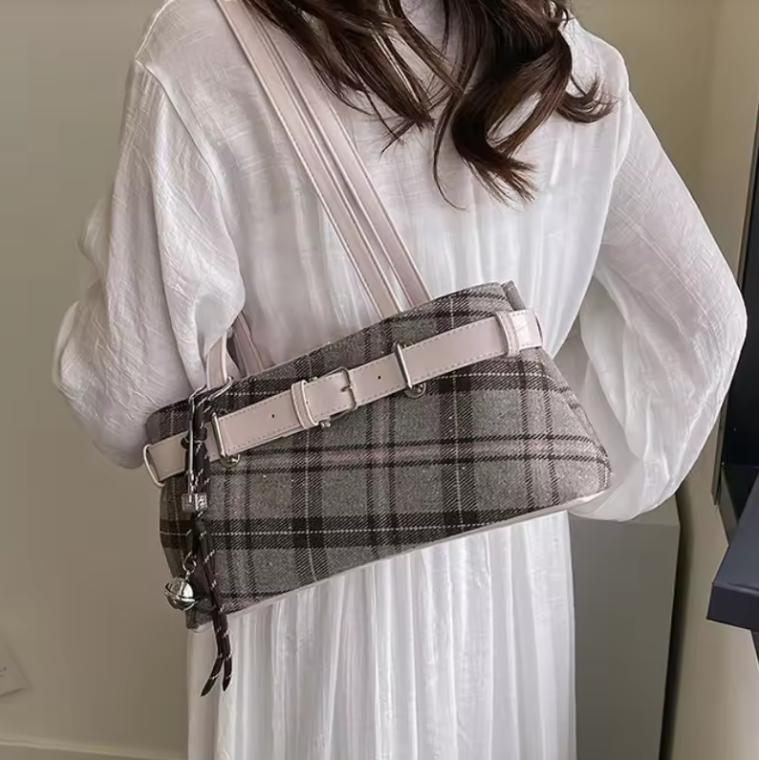 

Fashionable Retro Soft PU Leather Checked Shoulder Bags Large Capacity Hot Sale Bags for Women Zipper Cloth Women s Handbags