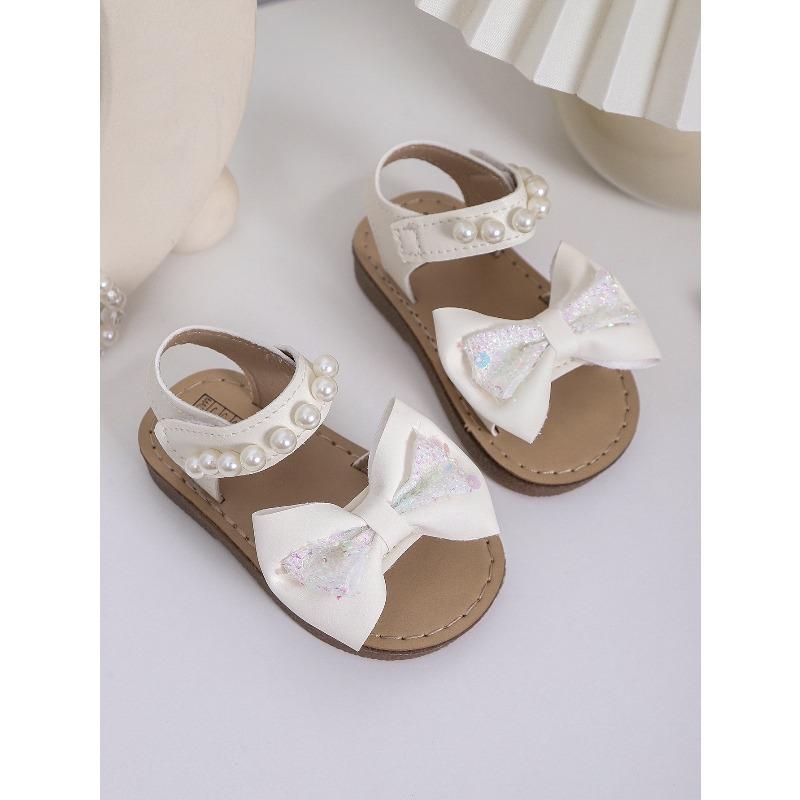 Girls' Bowknot Flat Sandals Soft-Sole Pearl Beach Shoes for Toddlers & Young Children Cute Elegant Girls Shoes Kids Shoes