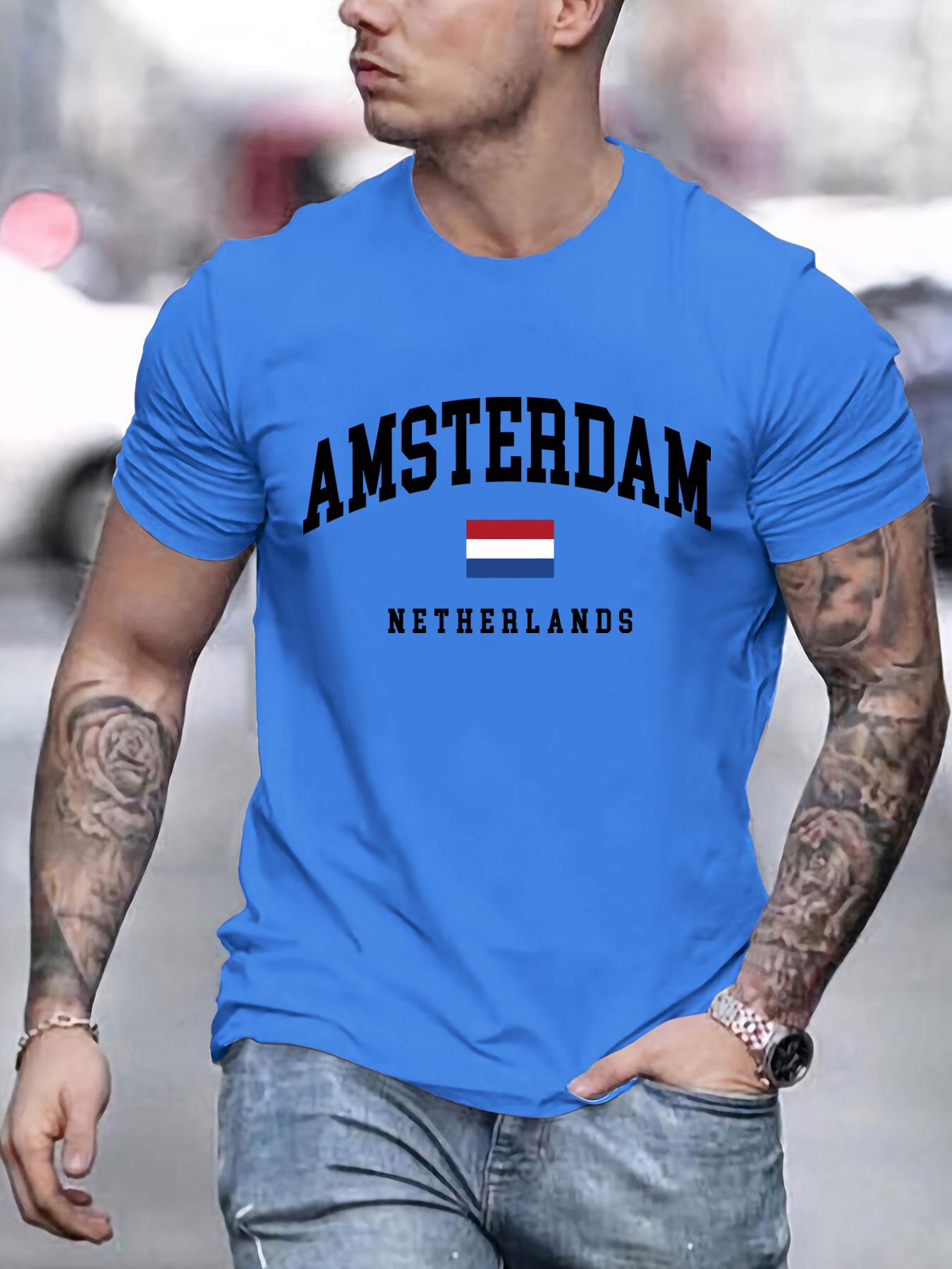 ETST 26 Amsterdam Nederland Vlag Print T-shirt Heren Katoen Ronde Hals T-shirts Los Zacht Kleding Zomer All-Match Mannen Korte Mouw 4XL