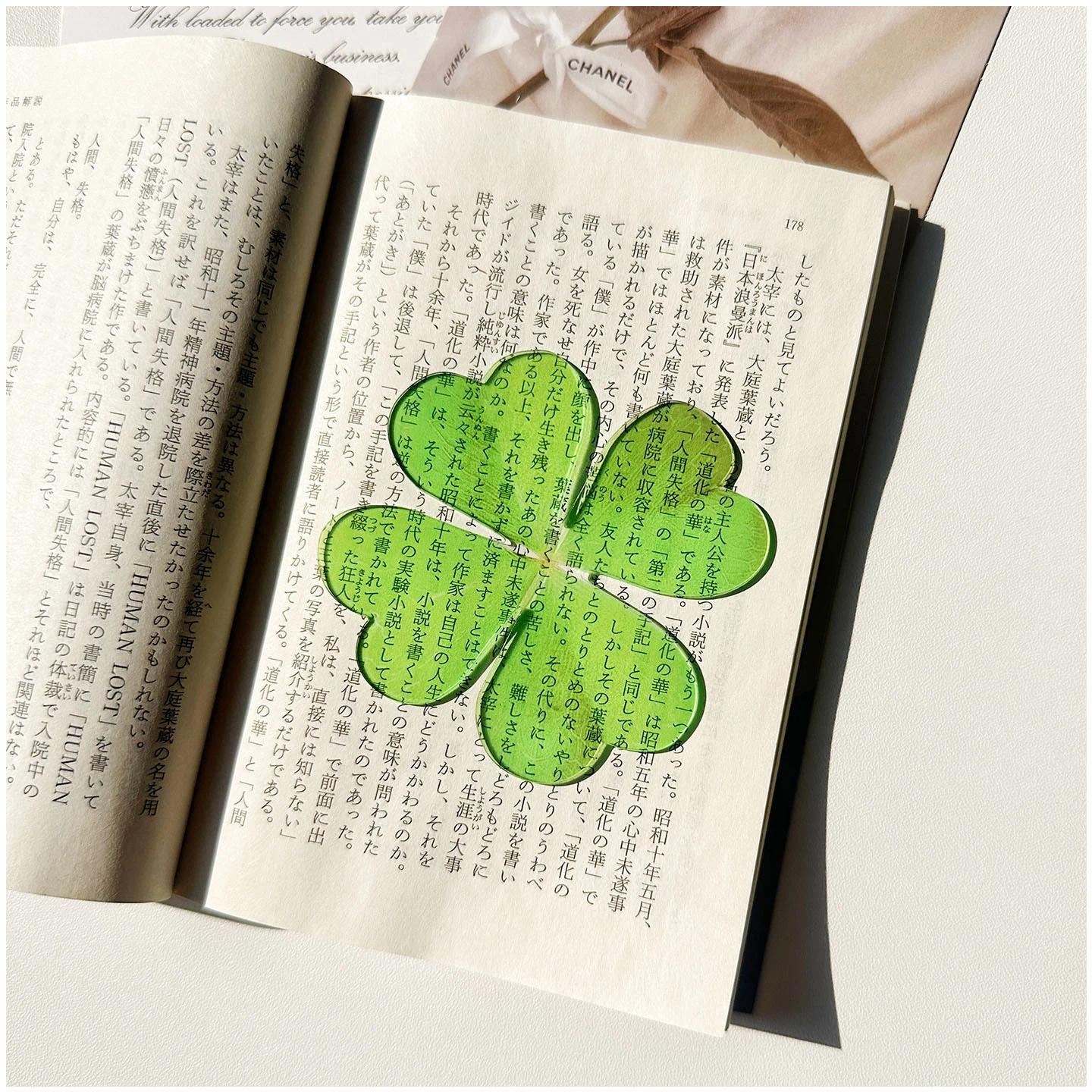 

Creative Lucky Green Four-Leaf Clover Bookmark Acrylic Translucent Leaf Student Reading Bookmark Book Lover School Student Gifts