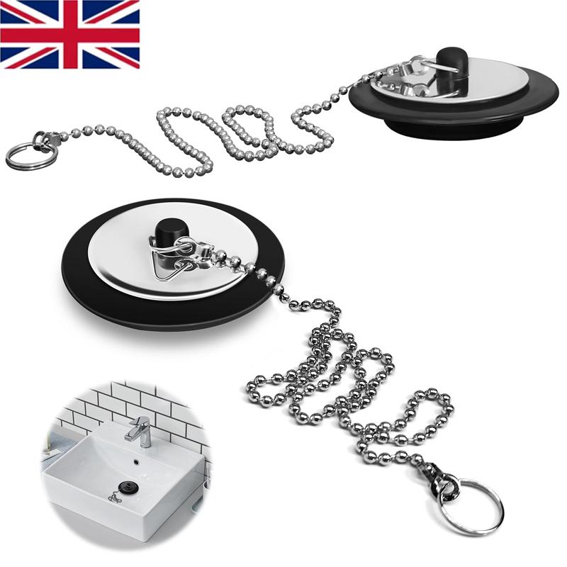 2 PCS Universal Sink Plug, Bath Plug Replacement, Kitchen Sink Plug Replacement, 40cm Chain