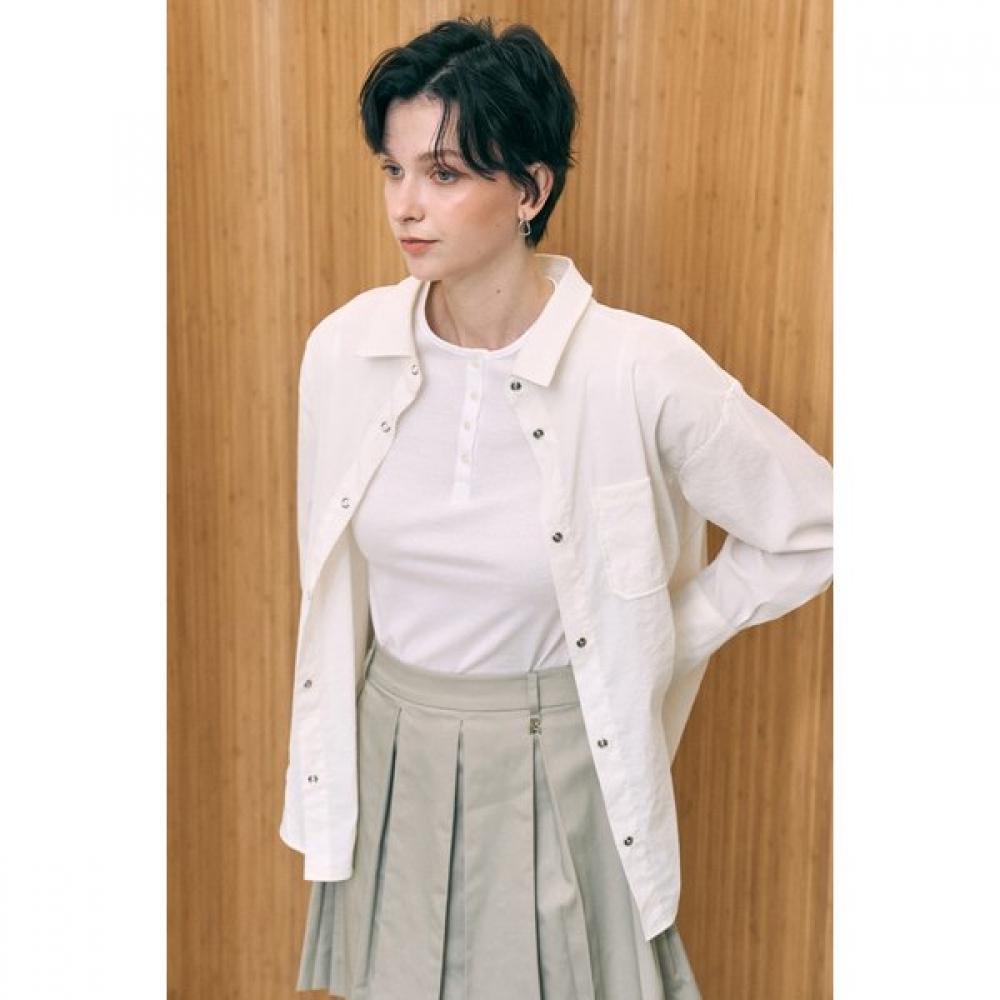 Bermudagrass MoTher Of Pearl BuTTon Henry Neck Silky T shirT whiTe M