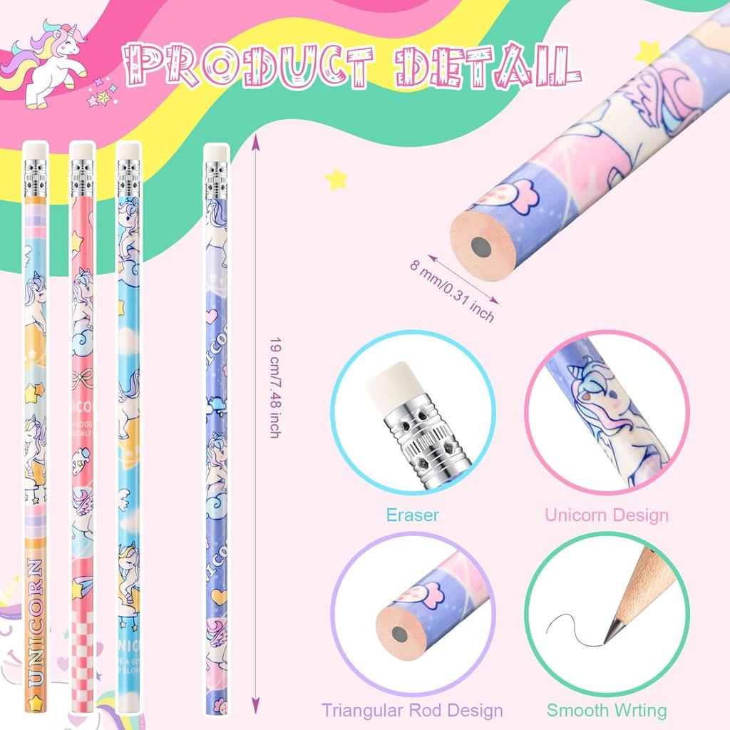 Spakon 48 Pcs Cute Unicorn Pencils for Kid Girl Funny Colorful Pencil with Eraser for Back to School Class Unicorn Party Favor Goodie Bag Stuffer