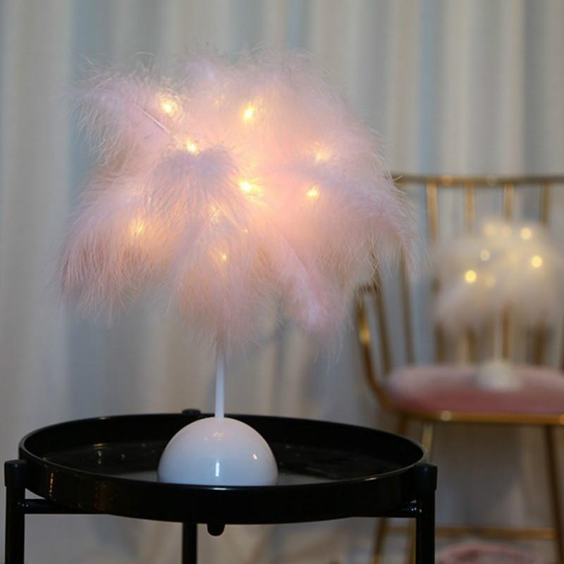 

Feather Night Light Fairy Copper Table Lamp Battery Powered for Home Living Room Kids Bedroom Party Wedding Decorative Novelty розовый