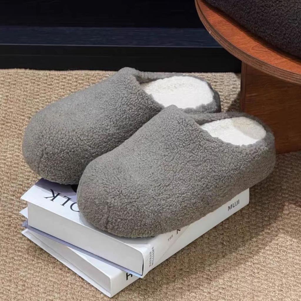 Women's lightweight and comfortable non-slip heightening winter warm plush lining non-slip durable casual stirrups cotton slippers