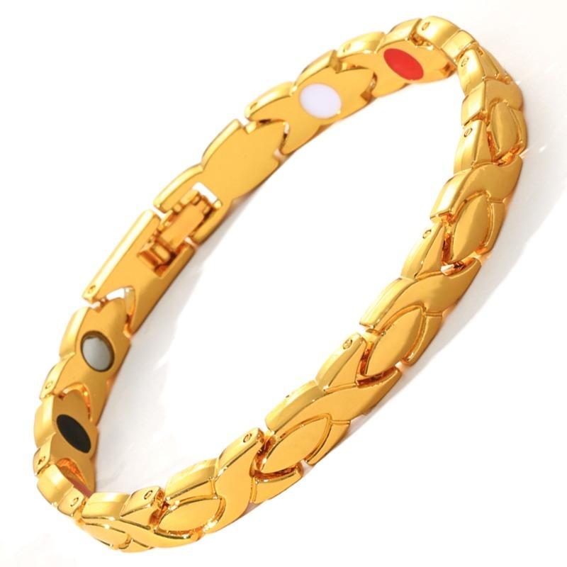 Cross Magnetic Bracelet for Women Rose Chain 6.5mm Wide Stainless Steel Female Benefit Health Energy Jewelry Waterproof