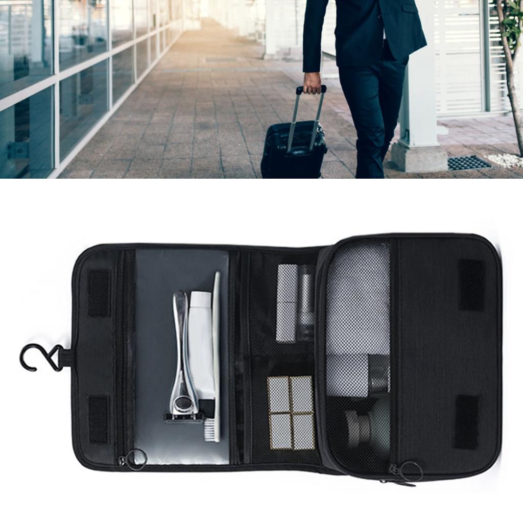 Black Travel Storage Bag with Hook Wet Dry Separation Large Capacity Hanging Toiletries Storage Bag