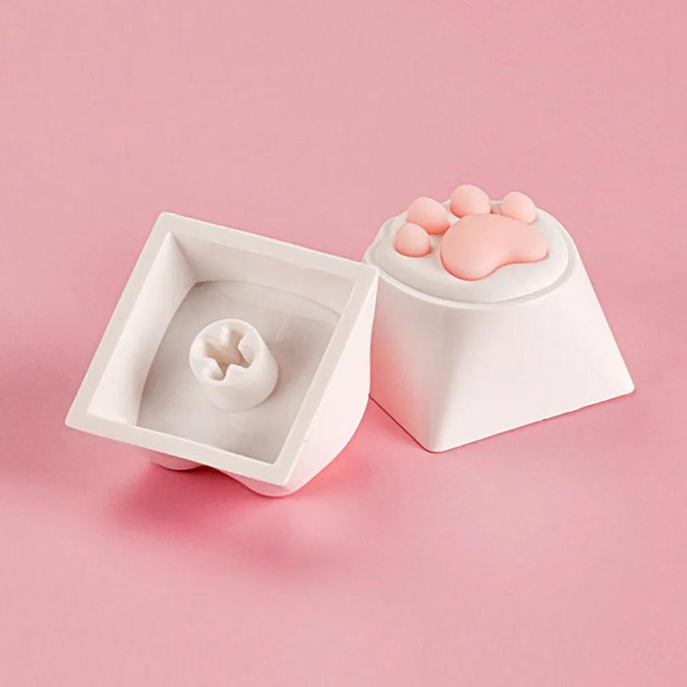 4Pcs Pink Color 3D Cute Cat Paw Keycaps For Mechanical Keyboard Cherry MX Switch DIY Custom Key Cap Soft Silicone Keycup Artisan