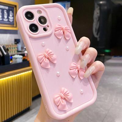 3D Bowknot Pearl Silicone Phone Case For iPhone 17 Air 16 Pro 15 14 13 12 11 Pro Max 16E 7 8 Plus Shockproof Soft Cover