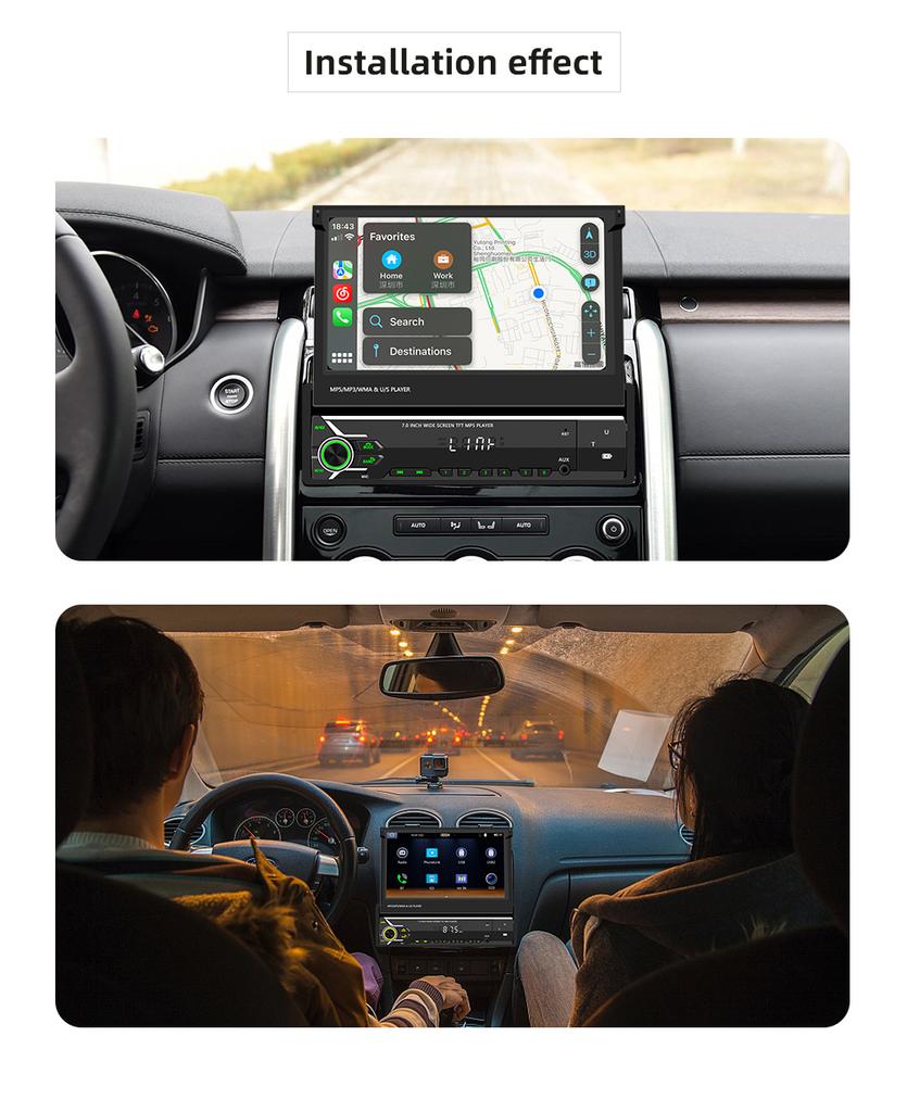 BQCC 9611W 7" 1 Din Car MP5 Player AUX BT TF USB Colorful lights RDS Radio wireless Android AUTO/CarPlay Mirrorlink Car Stereo