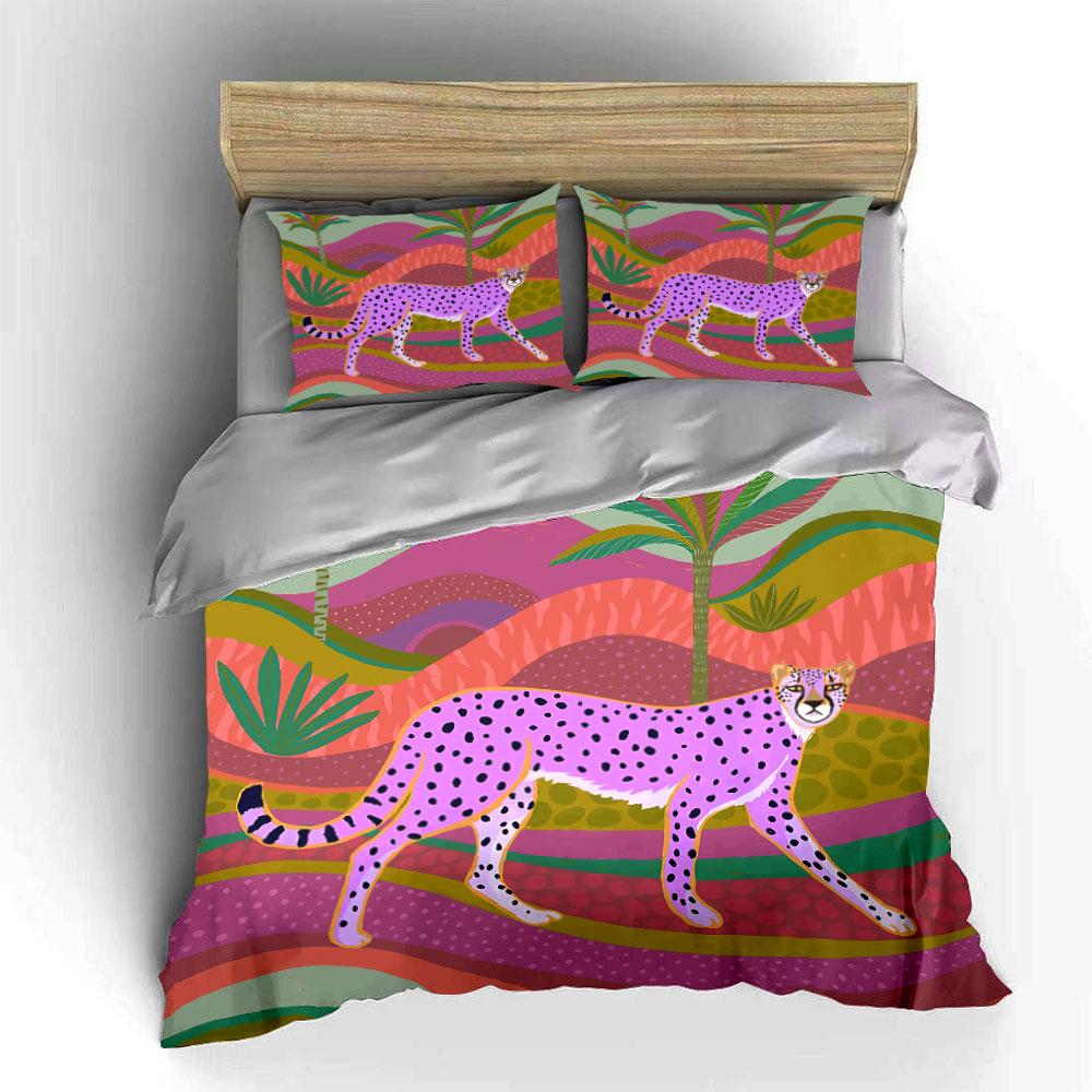 Buntes Geparden-Tropen-Design Bettwäsche Bettbezug-Set Bettbezug Kissenbezüge  (1*Bettbezug 2*Kissenbezüge, ohne Bettdecke)