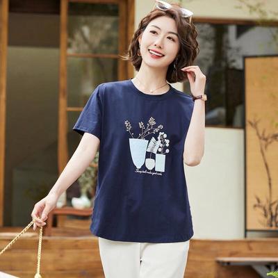 Pastellfarbenes Damen-T-Shirt im chinesischen Stil mit Stickerei für den Sommer