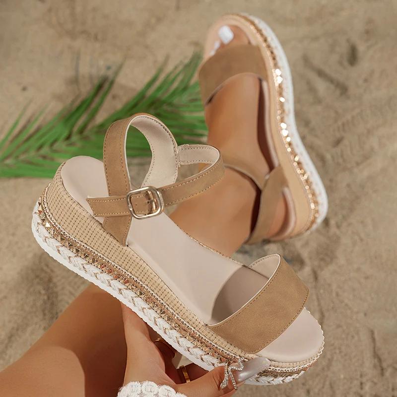 

Модные женские сандалии Модные сандалии на платформе с заклепками Женские больших размеров 36-42 Летние сандалии на толстой подошве Женские сандалии с ремешком на щиколотке Sandalias 42 хаки